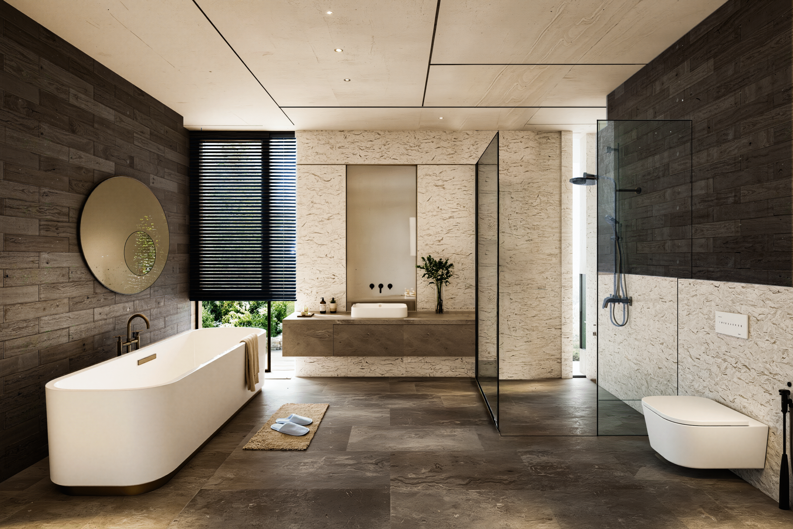 Light-filled bathroom  with premium materials